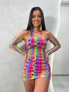 Vestido Arrastão Colorido